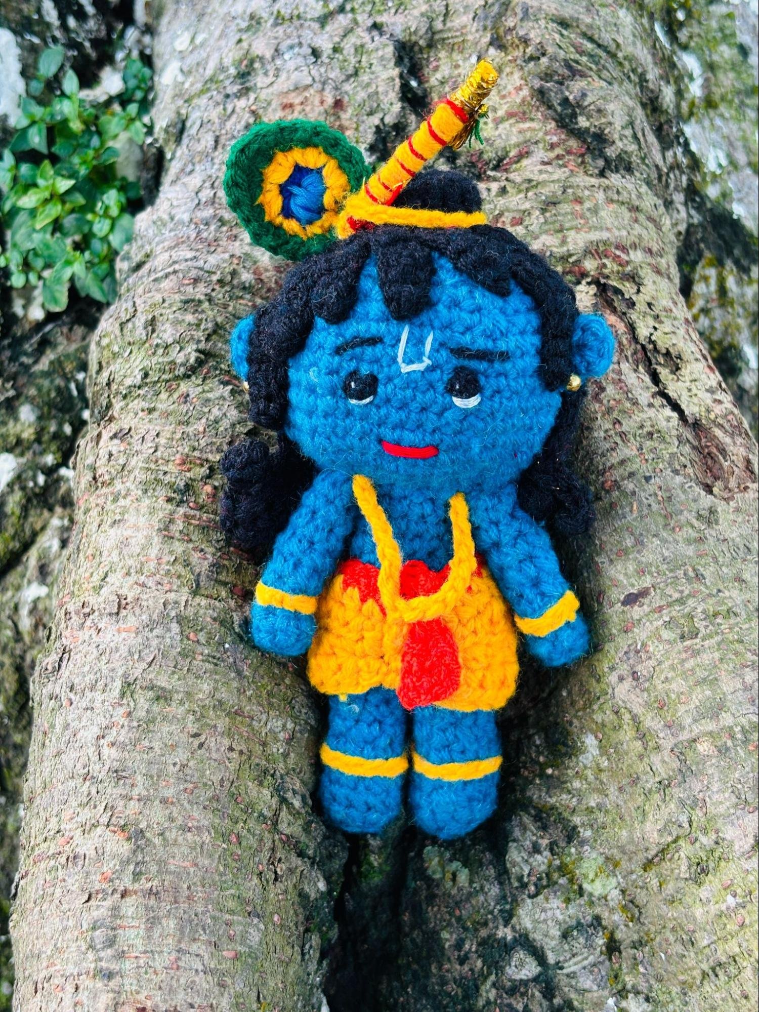 Handcrafted crochet Krishna doll made by a community artisan